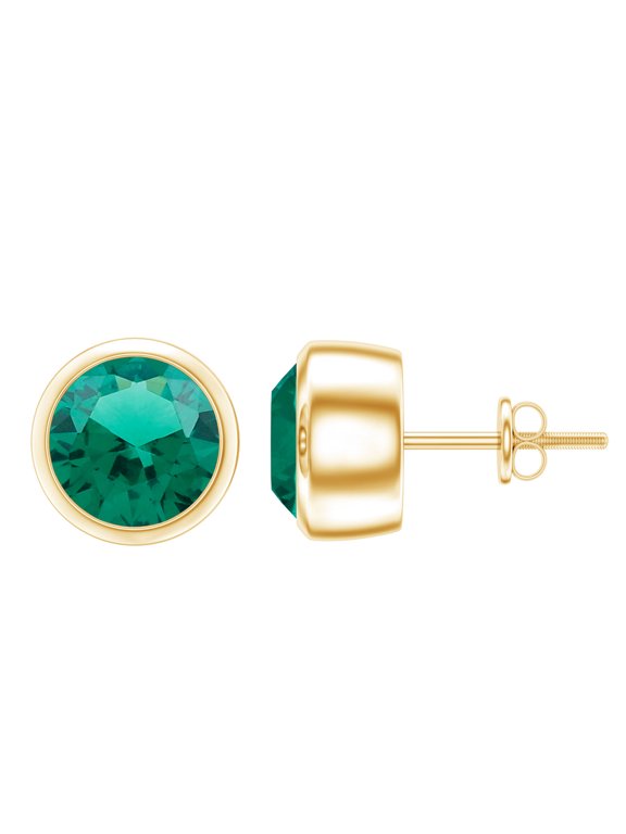 1 Carat Lab Grown Emerald Earrings in Silver - AAAA Quality - 5 mm Bezel Set Emerald Stud Earrings - Ready to Gift