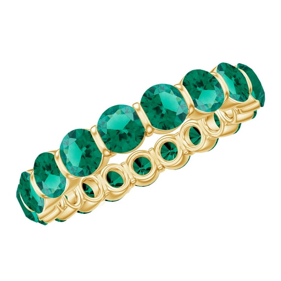 Rosec Jewels Certified Lab Grown Emerald Eternity Ring for Women - AAAA Quality Emerald Band Ring - Ready to Gift for Anniversary, 10K Yellow Gold, US 5.00