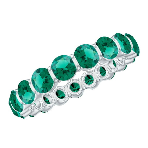 Rosec Jewels Certified Lab Grown Emerald Eternity Ring for Women - AAAA Quality Emerald Band Ring - Ready to Gift for Anniversary, 925 Sterling Silver, US 4.00
