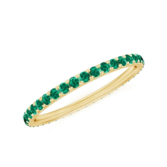 Rosec Jewels Lab Created Emerald Eternity Ring for Women - AAAA Quality Emerald Stacking Ring - Promise Ring for Valentines Day, 14K Yellow Gold, US 3.50
