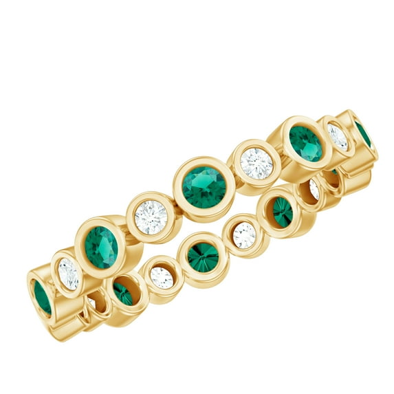 Rosec Jewels Lab Created Emerald Moissanite Eternity Band Ring for Women (AAAA Quality), 10K Yellow Gold, US 10.00