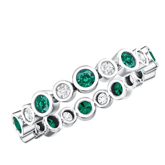 Rosec Jewels Lab Created Emerald Moissanite Eternity Band Ring for Women (AAAA Quality), 14K White Gold, US 7.50