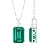 Rosec Jewels Lab Created Emerald Solitaire Pendant Necklace with Moissanite - 10X14 mm, 925 Sterling Silver