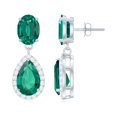 thumbnail image 1 of Rosec Jewels Lab Created Emerald Teardrop Earrings for Women with Moissanite - AAAA Grade, 10K White Gold, 1 of 8