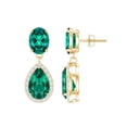 thumbnail image 1 of Rosec Jewels Lab Created Emerald Teardrop Earrings for Women with Moissanite - AAAA Grade, 18K Yellow Gold, 1 of 7