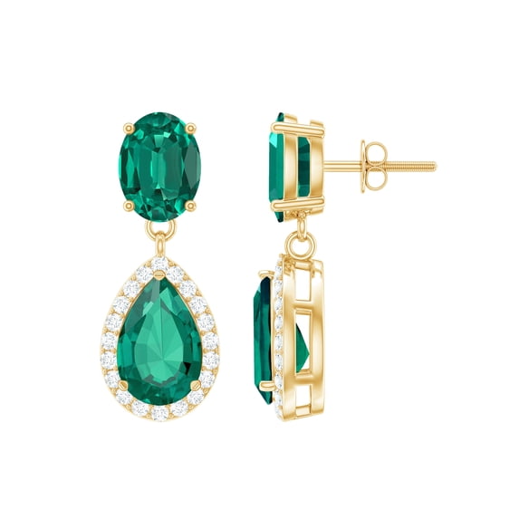 Rosec Jewels Lab Created Emerald Teardrop Earrings for Women with Moissanite - AAAA Grade, 18K Yellow Gold