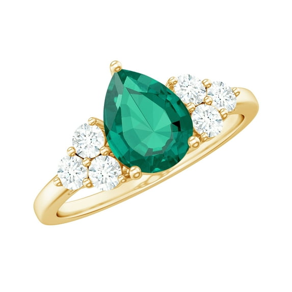 Rosec Jewels Lab Created Emerald Teardrop Engagement Ring with Diamond (6X8 mm, AAAA Quality Emerald), 10K Yellow Gold, US 7.00