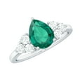 thumbnail image 1 of Rosec Jewels Lab Created Emerald Teardrop Engagement Ring with Diamond (6X8 mm, AAAA Quality Emerald), 14K White Gold, US 4.00, 1 of 8