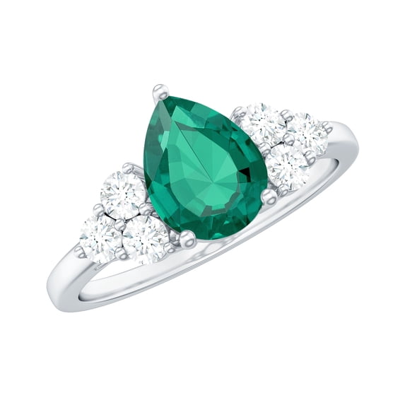 Rosec Jewels Lab Created Emerald Teardrop Engagement Ring with Diamond (6X8 mm, AAAA Quality Emerald), 14K White Gold, US 9.50