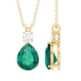 thumbnail image 1 of Rosec Jewels Lab Created Emerald Teardrop Necklace for Women - 8X10 mm Pear Shape Emerald Pendant With Chain, 18K Yellow Gold, 1 of 8