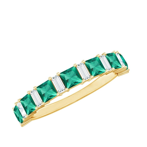 Rosec Jewels Lab Created Emerald and Diamond Ring for Women, 1.50 CT Lab Created Emerald and Diamond Half Eternity Ring, 14K Yellow Gold, US 6.50