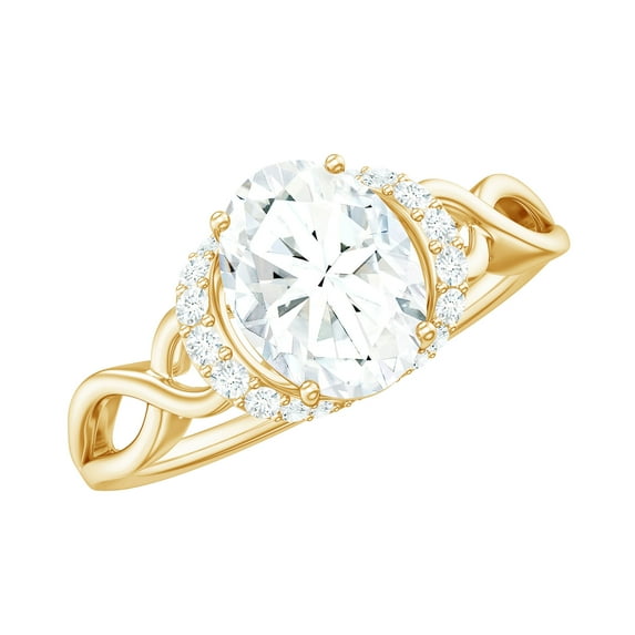 Rosec Jewels Lab Created Engagement Ring - Designer Diamond Accent Ring (EF-VS Quality Certified), 18K Yellow Gold, US 10.50