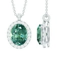 thumbnail image 1 of Rosec Jewels Lab Created Green Sapphire Pendant with Diamond Halo for Women - AAAA Grade, 925 Sterling Silver, 1 of 7