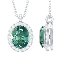 Rosec Jewels Lab Created Green Sapphire Pendant with Diamond Halo for Women - AAAA Grade, 925 Sterling Silver