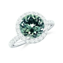 Rosec Jewels Lab Created Green Sapphire Ring with Moissanite Halo for Women (AAAA Quality), 925 Sterling Silver, US 4.00