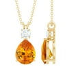 thumbnail image 1 of Rosec Jewels Lab Created Orange Sapphire Drop Pendant with Moissanite for Women - 8X10 mm, 14K Yellow Gold, 1 of 7
