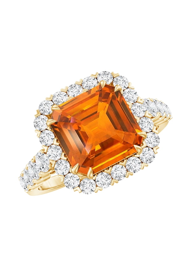 6 Carat Lab Grown Orange Sapphire Asscher Cut Engagement Ring in Silver (AAAA Quality) - Gift For Special Person, US 7.00