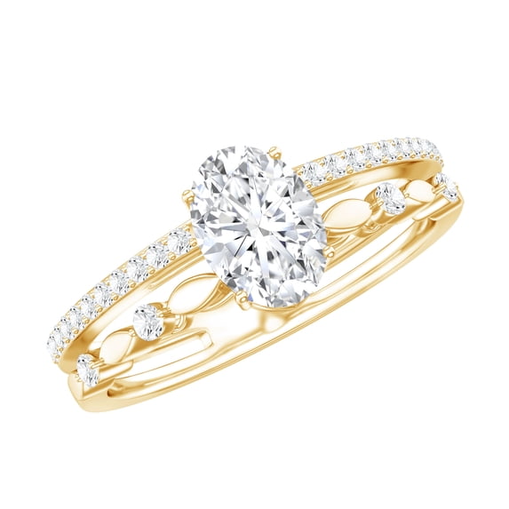 Rosec Jewels Lab Created Diamond Oval Engagement Ring - Double Band Ring - 5X7 MM - EF-VS Quality, 18K Yellow Gold, US 6.00