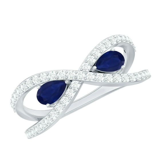 Rosec Jewels Lab Created Ring with Real Sapphire - Infinity Engagement Ring (Authentically Certified), 10K White Gold, US 3.00