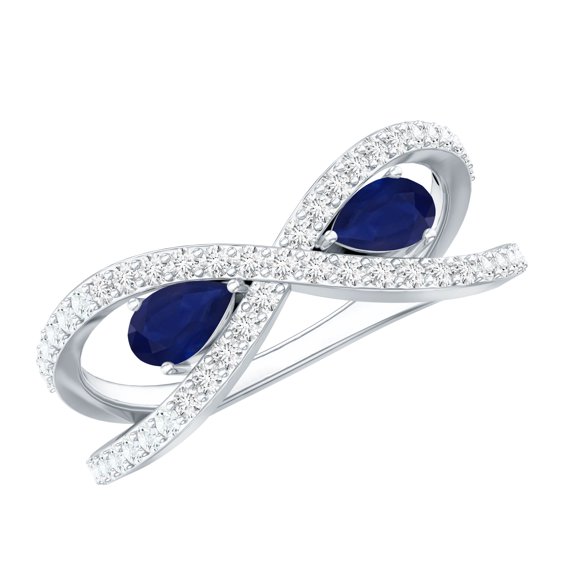 Rosec Jewels Lab Created Ring with Real Sapphire - Infinity Engagement Ring (Authentically Certified), 18K White Gold, US 13.00