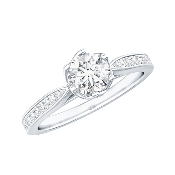 Rosec Jewels Lab Created Round Engagement Ring - EF-VS Quality Certified, 18K White Gold, US 10.50