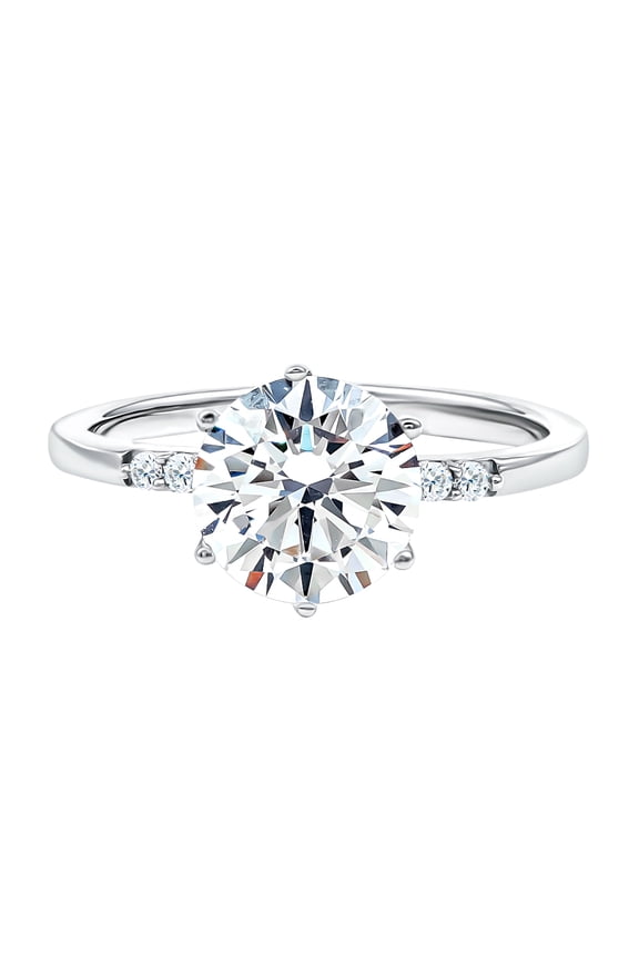 Lab Diamond Solitaire Engagement Ring 3 Carat - Round Cut - EF-VS Quality Certified Diamond Ring for Women, 10K White Gold, US 9.50