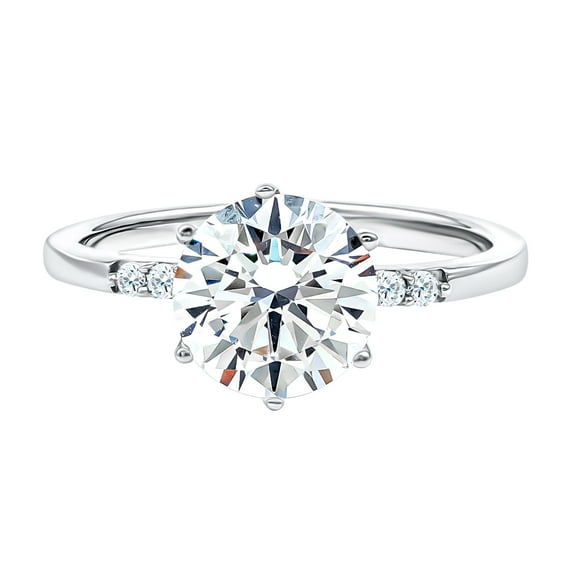 Rosec Jewels Lab Created Diamond Round Engagement Ring 9 mm - 2 Carat - EF-VS Quality Certified, 925 Sterling Silver, US 4.00