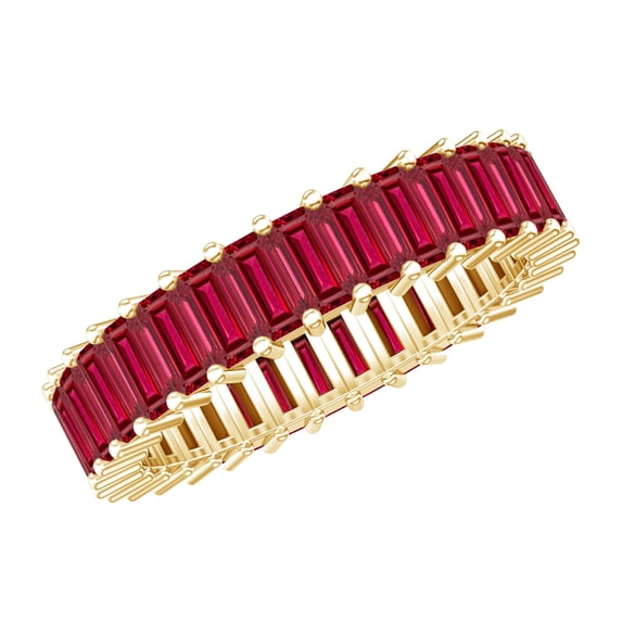 Rosec Jewels Lab Grown Ruby Eternity Band for Women - Wedding Anniversary Ring - AAAA Quality Certified - with Jewelry Box, 18K Yellow Gold, US 5.00