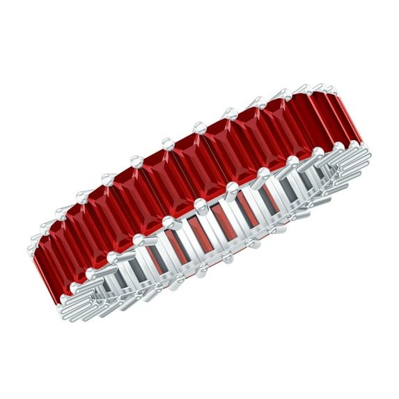 Rosec Jewels Lab Grown Ruby Eternity Band for Women - Wedding Anniversary Ring - AAAA Quality Certified - with Jewelry Box, 925 Sterling Silver, US 4.00