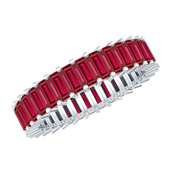 Rosec Jewels Lab Grown Ruby Eternity Band for Women - Wedding Anniversary Ring - AAAA Quality Certified - with Jewelry Box, 925 Sterling Silver, US 4.00