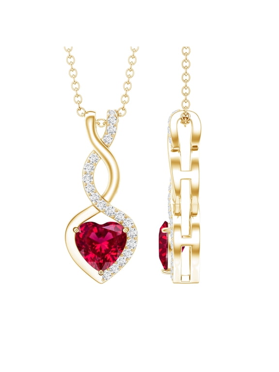 - Lab Grown Ruby Heart Necklace with Silver Chain| AAAA Quality Ruby Promise Necklace - with Jewelry Box