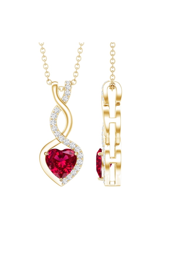 - Lab Grown Ruby Heart Necklace with Moissanite | AAAA Quality Ruby Promise Necklace - with Jewelry Box