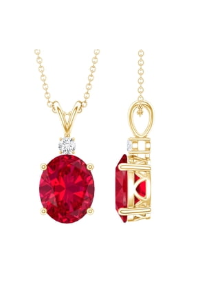 Lab Created Ruby Pendant Sterling Silver (8X10 mm Oval, with Chain) - Ready to Gift Ruby Necklace for Women