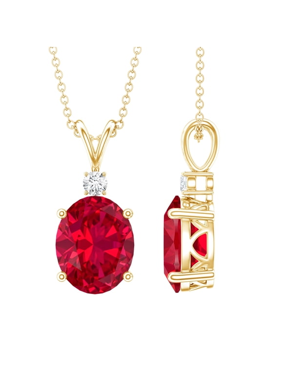 4 Carat Oval Shape Lab Created Ruby Pendant Sterling Silver (Chain Included) - Ready to Gift Ruby Necklace for Women