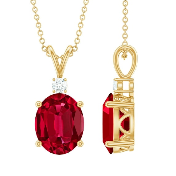 Rosec Jewels Lab Created Ruby Pendant Sterling Silver (8X10 mm Oval, with Chain) - Ready to Gift Ruby Necklace for Women