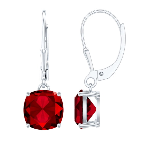 Rosec Jewels Lab Created Ruby Solitaire Drop Earrings for Women - 8 mm - AAAA Grade, 10K White Gold