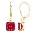 thumbnail image 1 of Rosec Jewels Certified Lab Grown Ruby Drop Earrings for Women - 8 mm Cushion Cut Earrings - AAAA Grade - 4 Carat - Ready to Gift, 10K Yellow Gold, 1 of 7