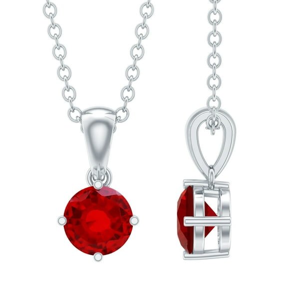 Rosec Jewels Lab Created Ruby Solitaire Pendant for Women (5 mm, AAAA Quality), 18K White Gold