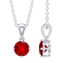Rosec Jewels Lab Created Ruby Solitaire Pendant for Women (5 mm, AAAA Quality), 925 Sterling Silver