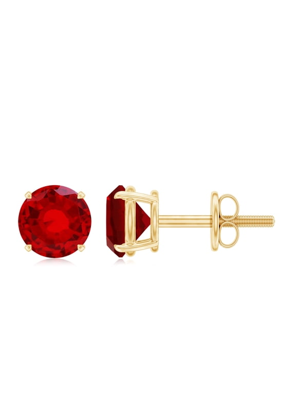 1.3 Carat Lab Created Ruby Earrings in Silver (AAAA Grade) - 5 mm Round Stud Earrings Screw Back - Gift for Women