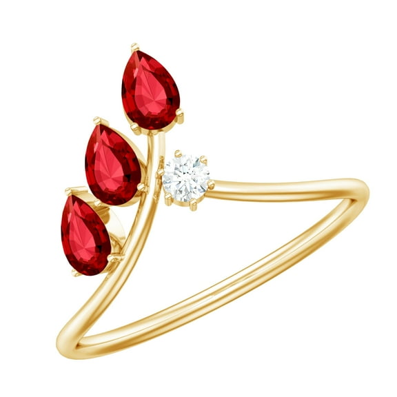 Rosec Jewels Lab Created Ruby and Diamond Ring - Sterling Silver Ruby Ring for Women - V Shape Ring - Stacking Ring, US 5.00