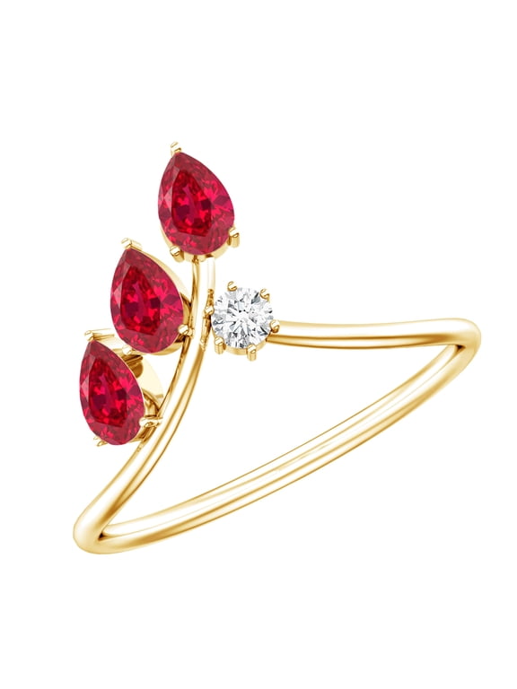 Lab Created Ruby and Diamond Ring for Women - Silver Ruby Stacking Ring - Gift For Woman Who Has Everything, US 5.00