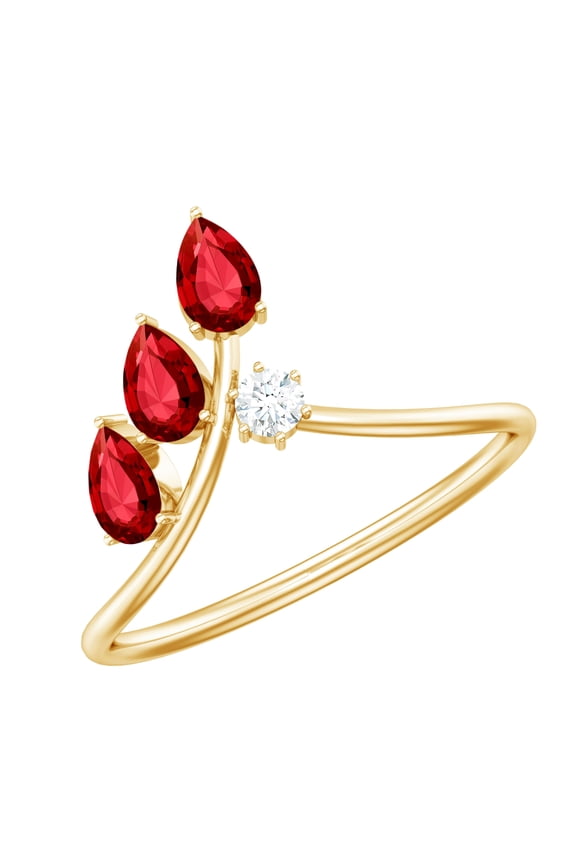 Lab Created Ruby and Diamond Ring for Women - Sterling Silver Ruby Ring - V Shape Ring - Stacking Ring, US 8.00