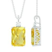 Rosec Jewels Lab Created Yellow Sapphire Solitaire Pendant with Moissanite for Women - 10X14 mm, 925 Sterling Silver