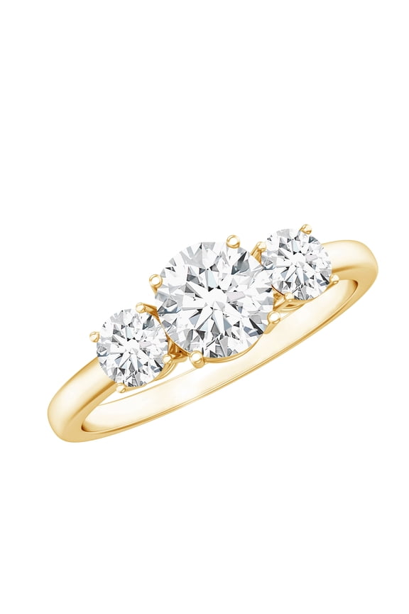 Certified Lab Grown Diamond 3 Stone Engagement Ring - Past Present Future Ring - EF-VS Quality - with Jewelry Box, 10K Yellow Gold, US 3.00
