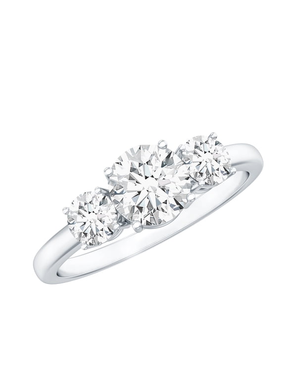 Certified Lab Grown Diamond 3 Stone Engagement Ring - Past Present Future Ring - EF-VS Quality - with Jewelry Box, 925 Sterling Silver, US 6.00