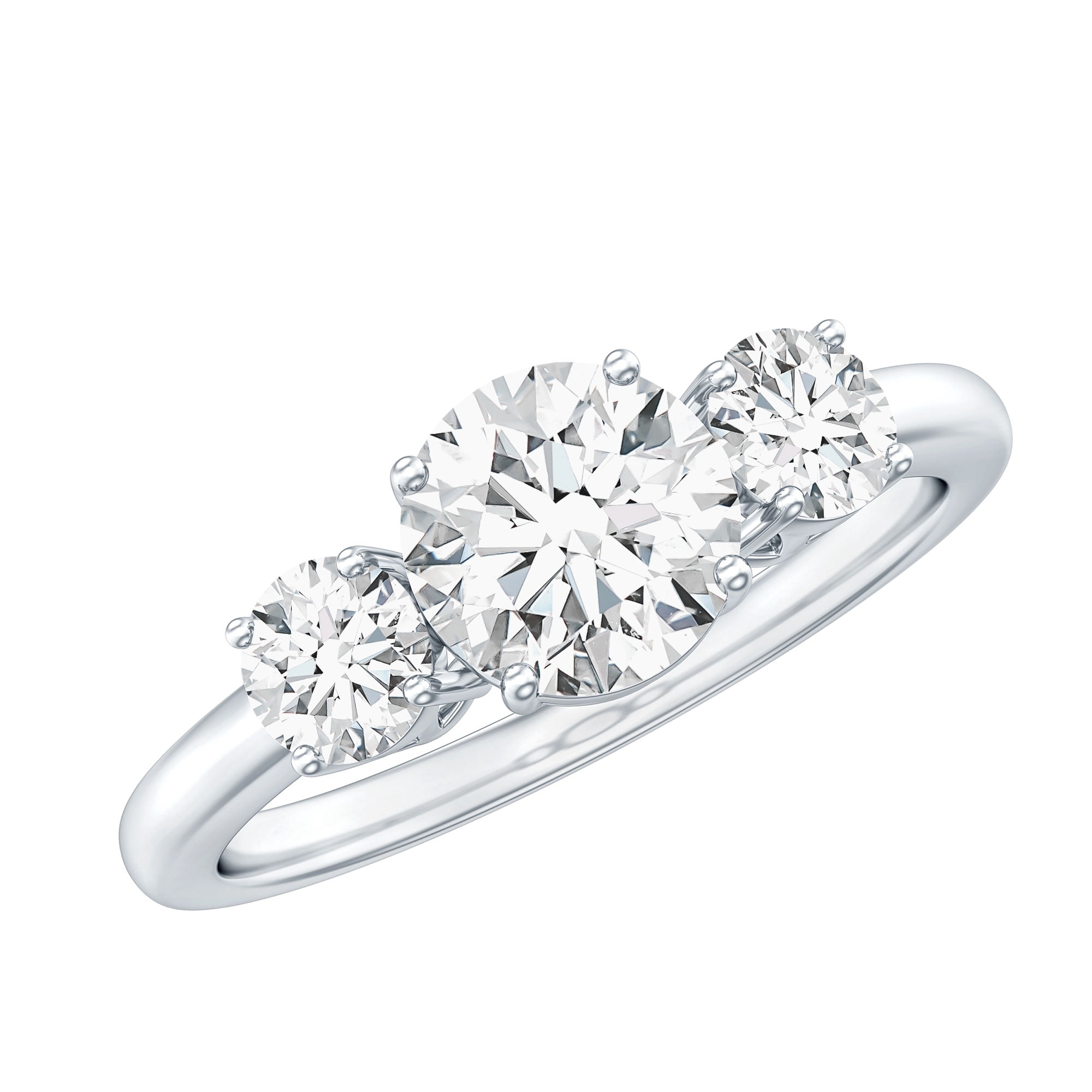 Rosec Jewels Lab Diamond 3 Stone Engagement Ring for Women - Past Present Future Ring - EF-VS Grade, 10K White Gold, US 4.50
