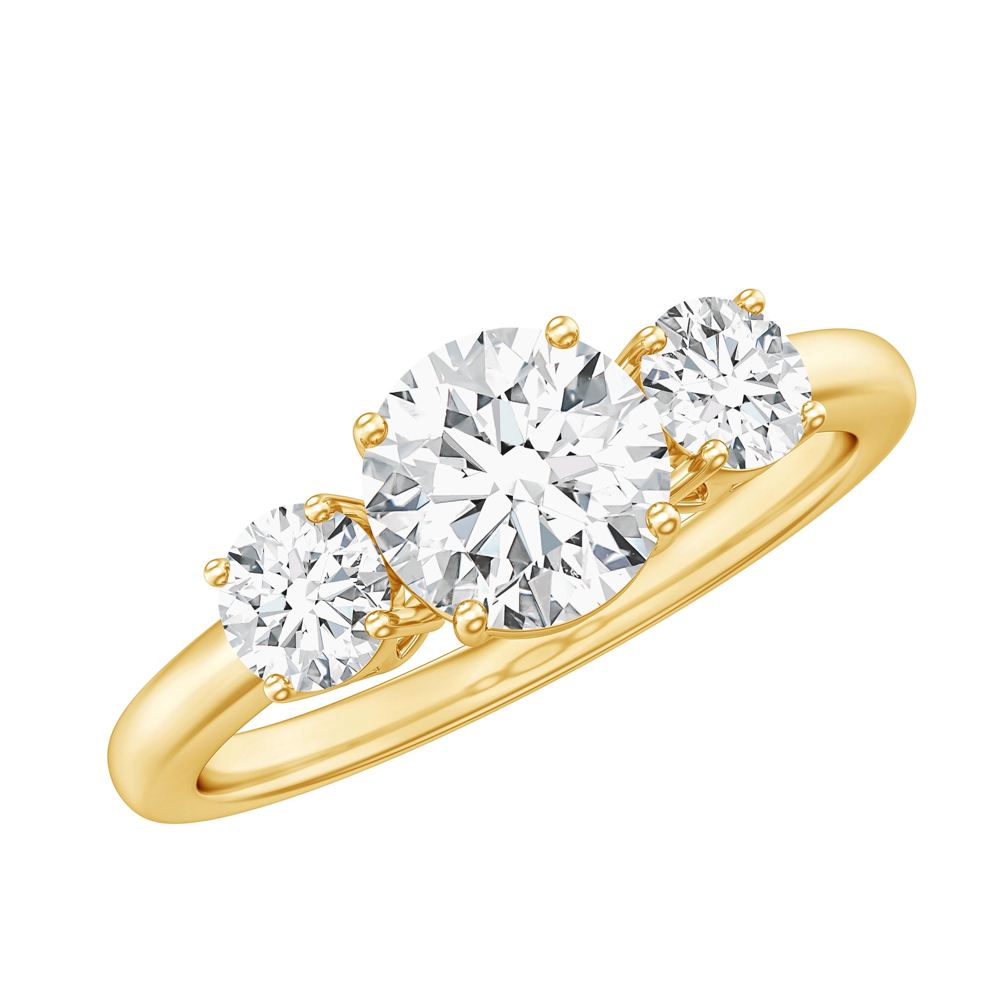 Rosec Jewels Lab Diamond 3 Stone Engagement Ring for Women - Past Present Future Ring - EF-VS Grade, 10K Yellow Gold, US 3.00