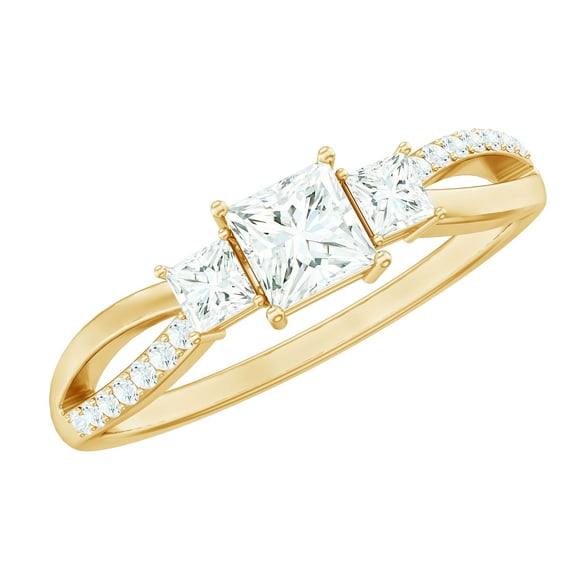 Rosec Jewels Lab Diamond Anniversary Ring for Women (Ef-Vs Quality) - Princess Cut Diamond 3 Stone Ring, 10K Yellow Gold, US 6.00