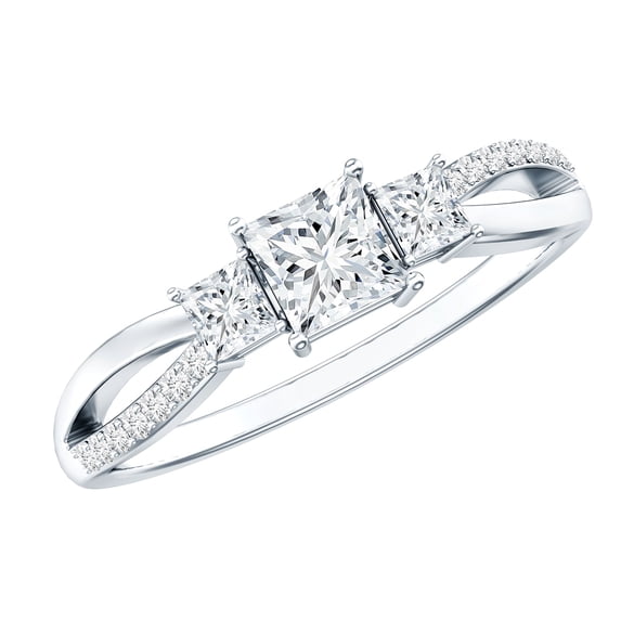 Rosec Jewels Lab Diamond Anniversary Ring for Women (EF-VS Quality) - Princess Cut Diamond 3 Stone Ring, 14K White Gold, US 9.00